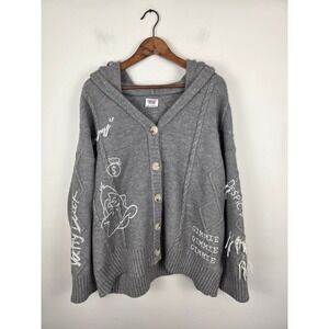 13DE MARZO Looney Tunes Daffy Duck Grey Knit Hooded‎ Cardigan Sweater Mens Med